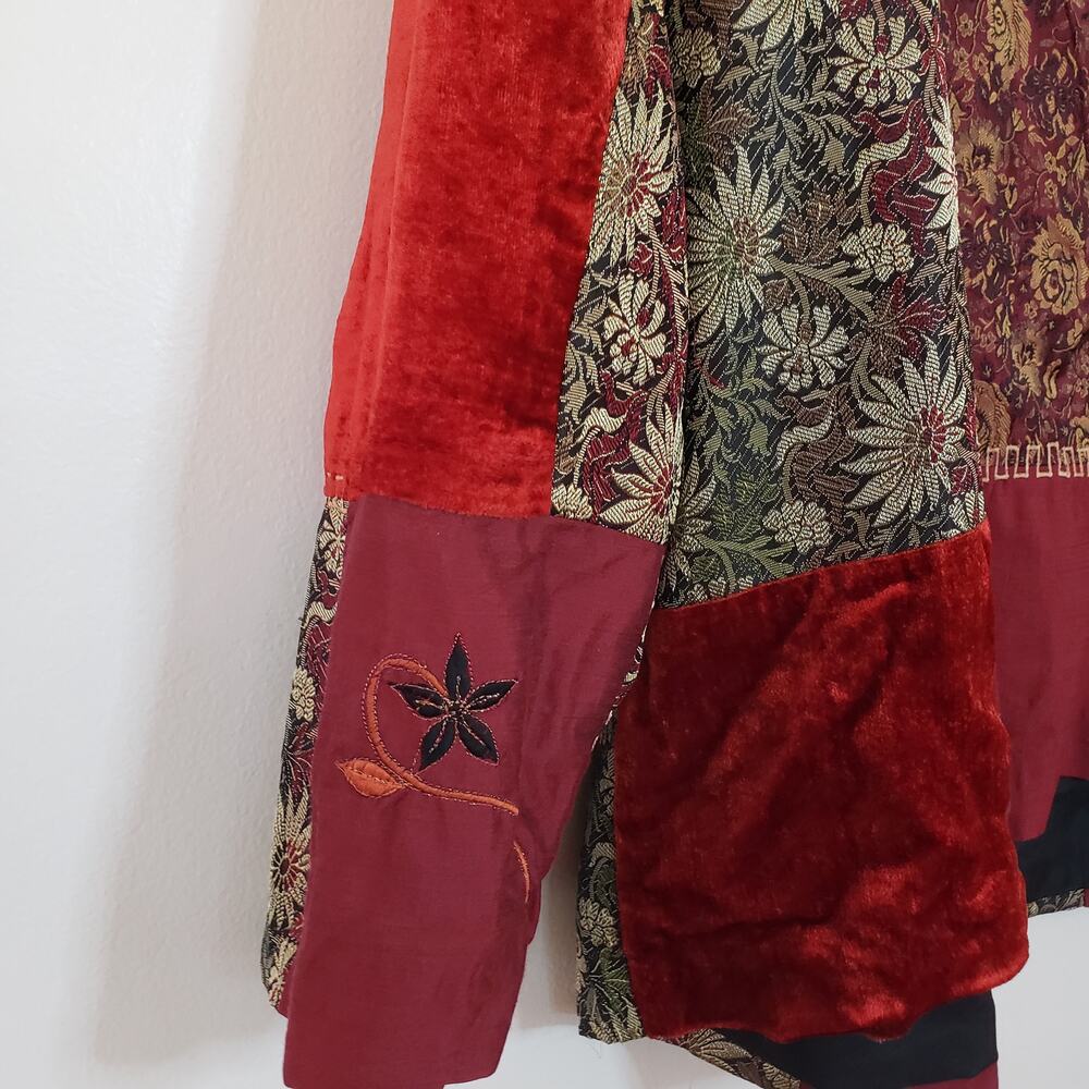 Vintage Boho NWOT TOTO n KO Mixed Media & Print Jacket Velvet Rayon Silk Size 2x - Picture 9 of 10
